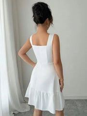 Solid Elegant Graduation Square Neck A-line Dress