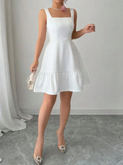 Solid Elegant Graduation Square Neck A-line Dress