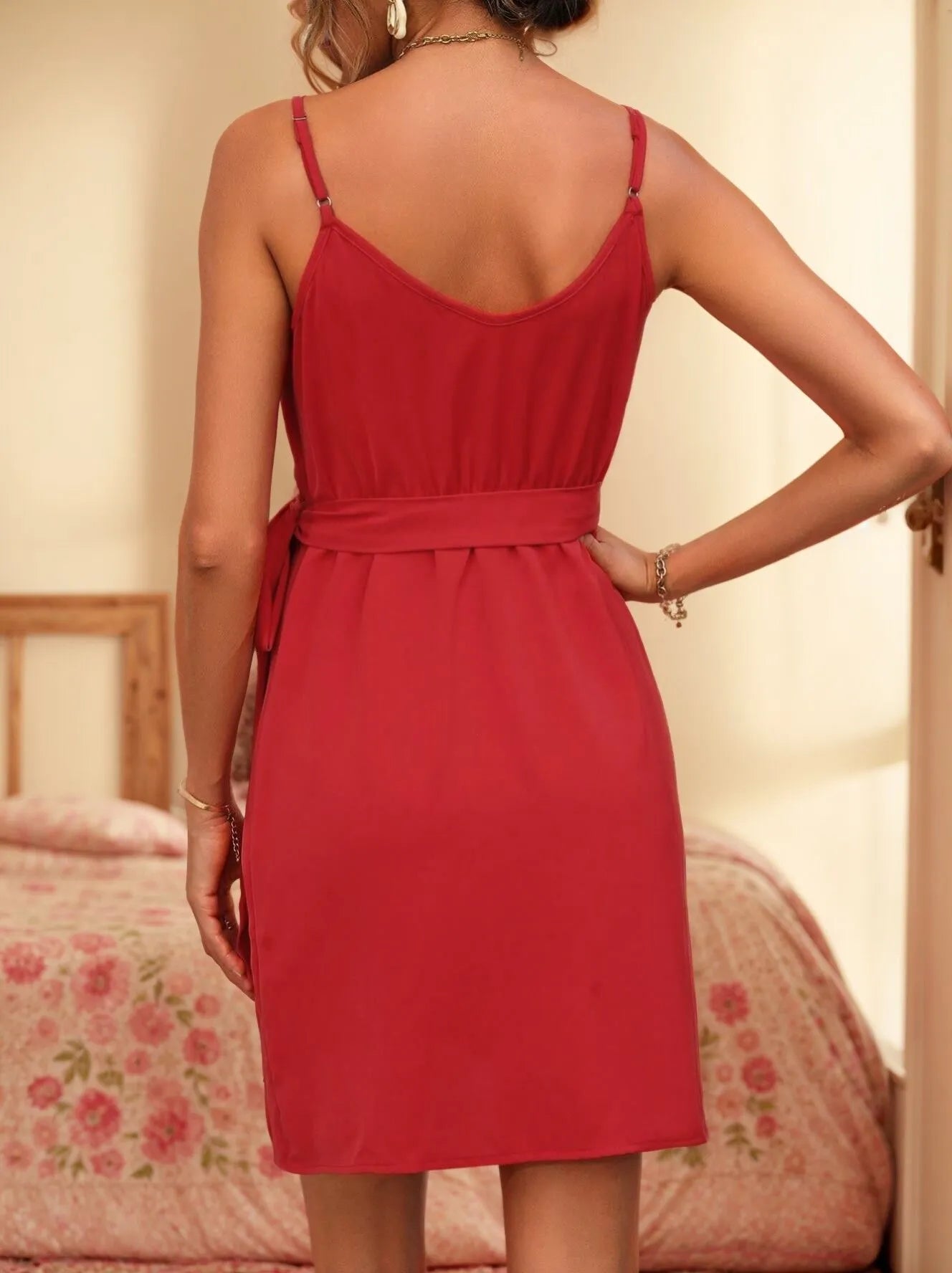 Solid Elegant Lace-up V-neck Wrap Dress