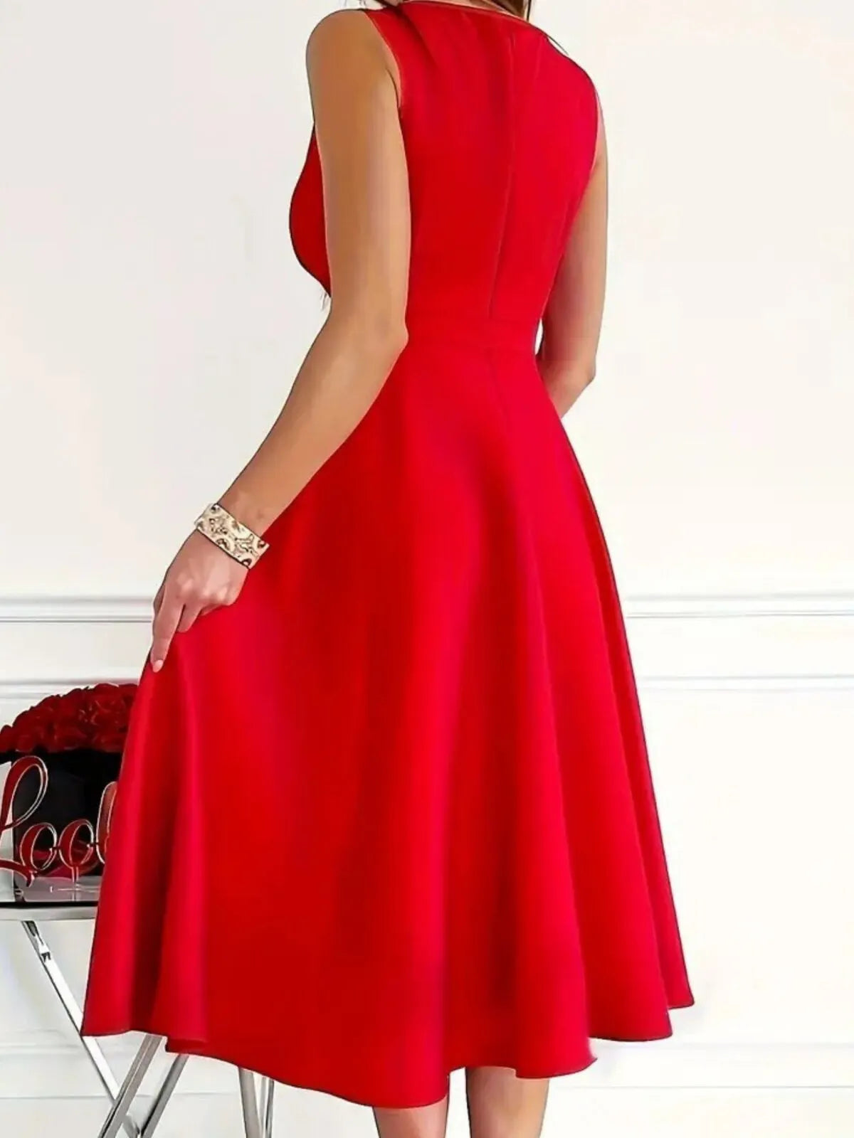 Solid Elegant Party V-neck A-line Dress