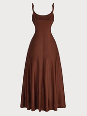Solid Elegant Ruched Waist Spaghetti Strap A-line Dress