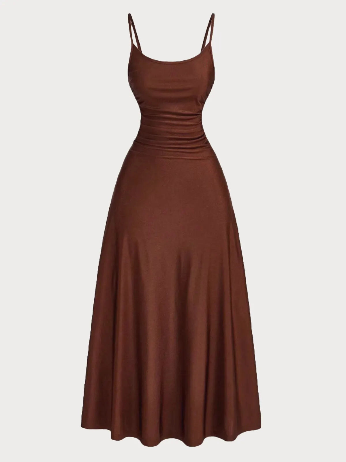 Solid Elegant Ruched Waist Spaghetti Strap A-line Dress