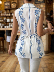 Fashion Embroidery Front Button Casual V-neck Blouse