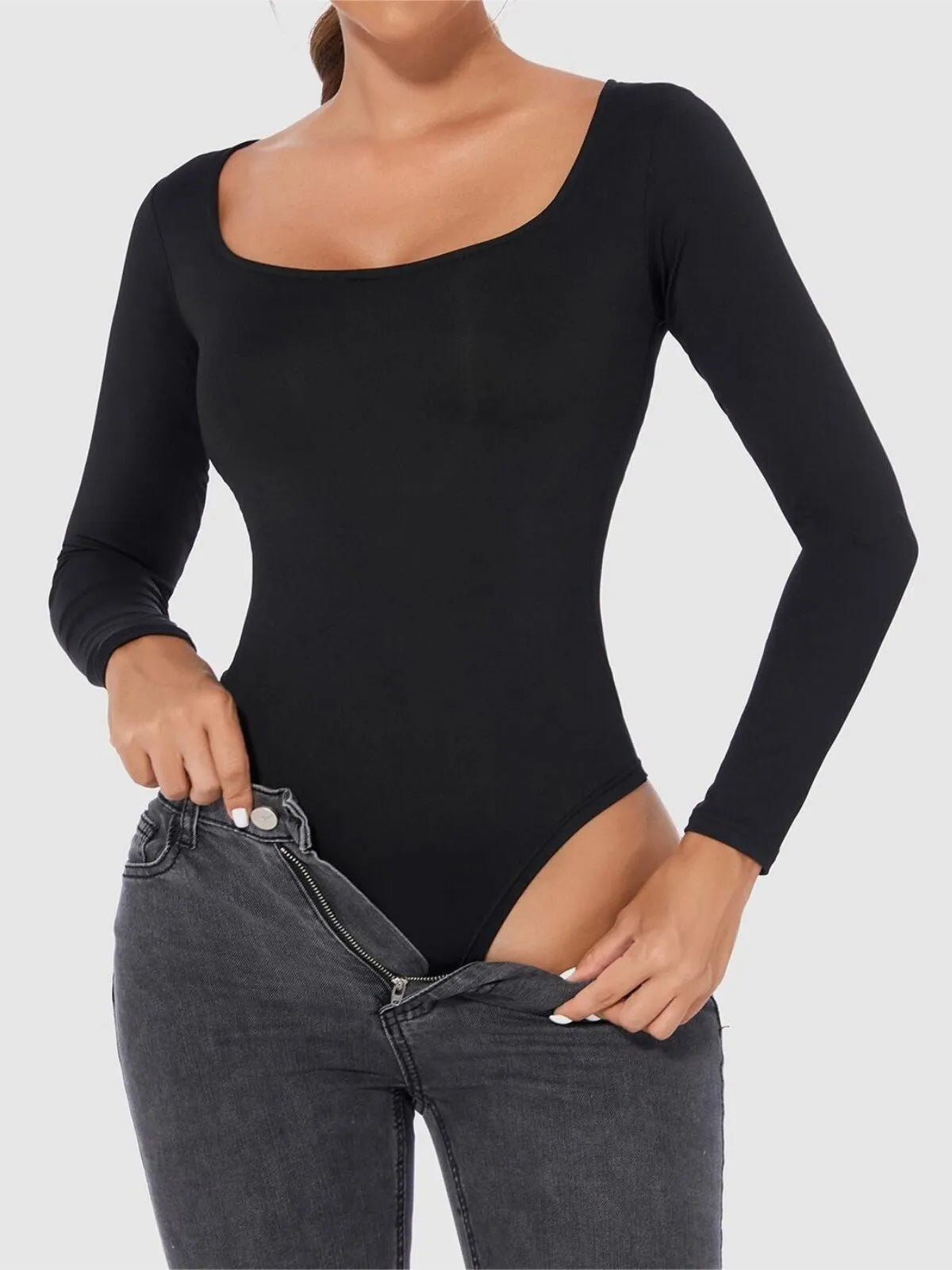 Solid Essential Square Neck High Waisted Bodysuit