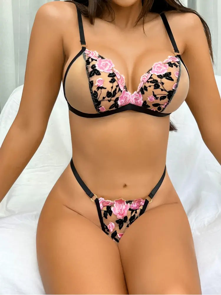 Solid Floral Embroidery Lace Sexy Lingerie