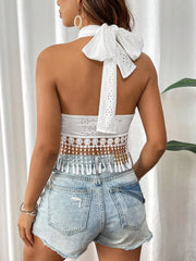 Solid Fringe Spaghetti Strap Crop Cami