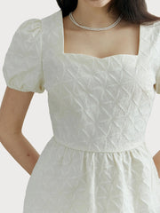Solid Geometric Square Neck Puff A-line Dress