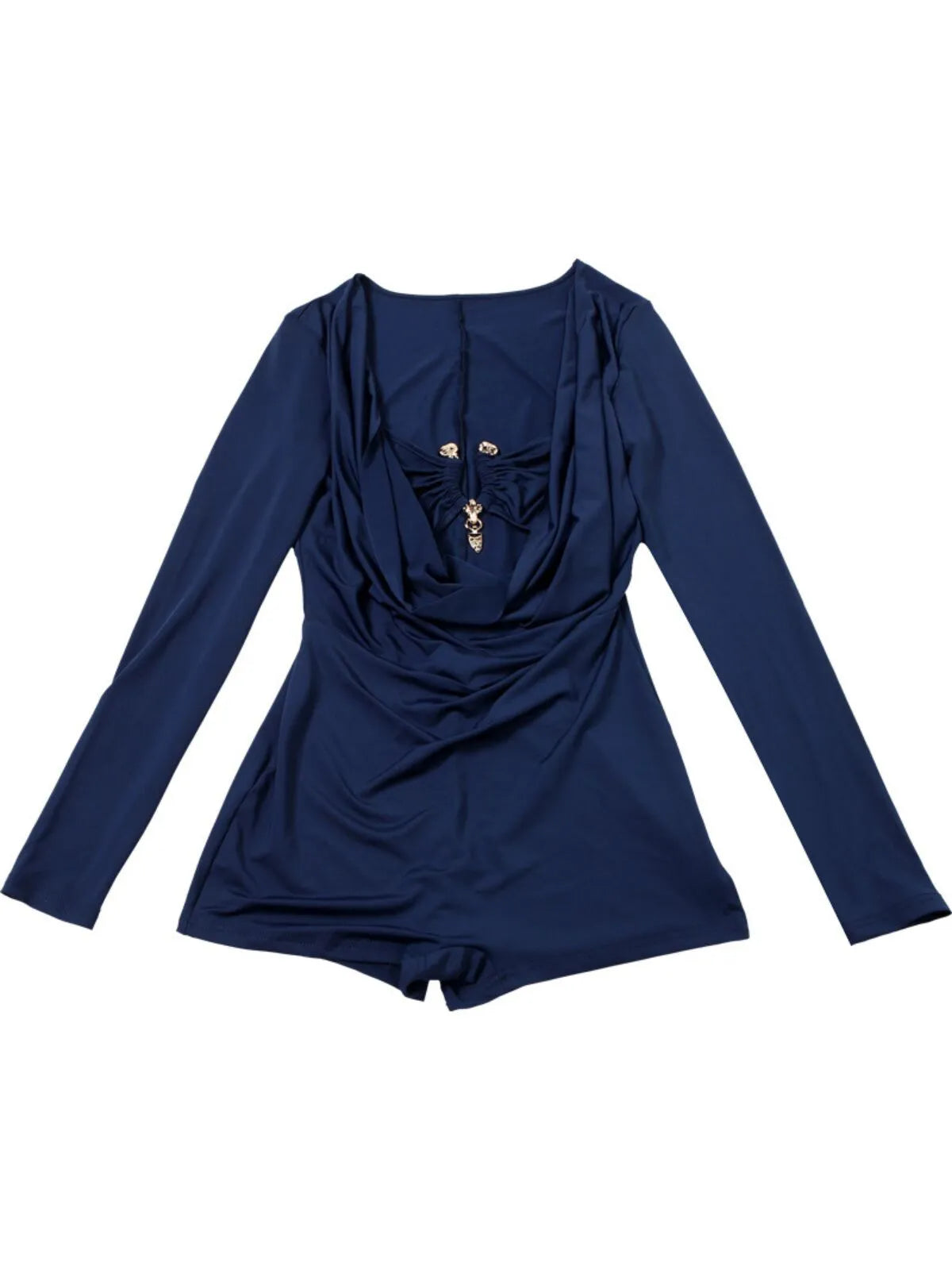 Solid Color Nightclub Music Festival Metal Decor Cut Out Street Fashion Long Sleeves High Rise Romper