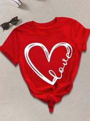Solid Heart Round Neck Short Sleeve T-shirt