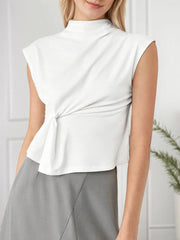 Solid High Neck Batwing Cap Sleeve T-shirt