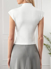 Solid High Neck Batwing Cap Sleeve T-shirt