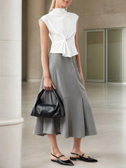 Solid High Neck Batwing Cap Sleeve T-shirt