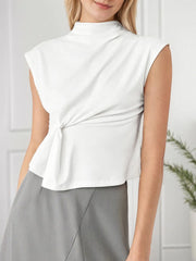 Solid High Neck Batwing Cap Sleeve T-shirt