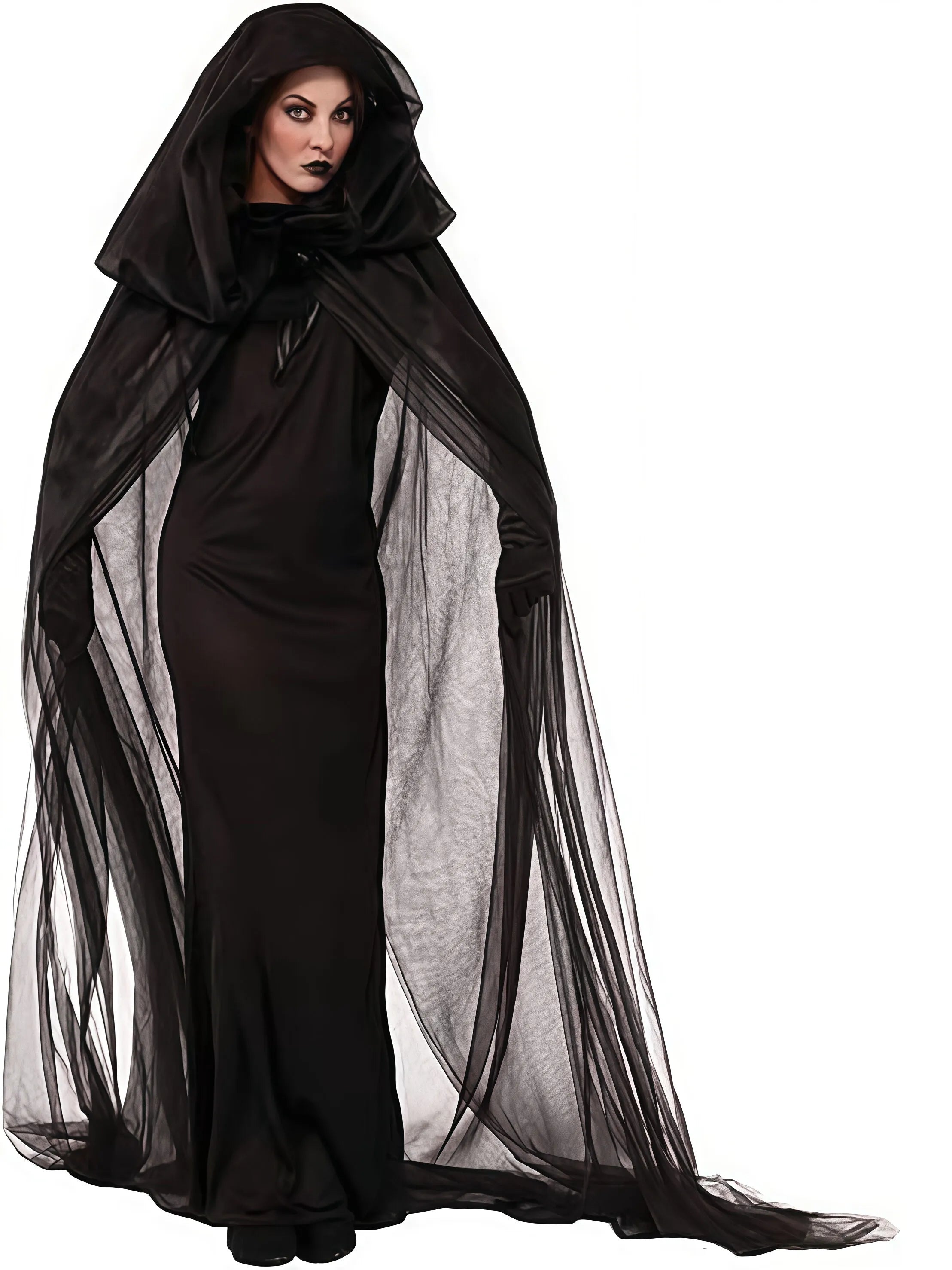 Halloween Elegant Long Witch Veil Cape Spooky Goddess Costume Fancy Dress 