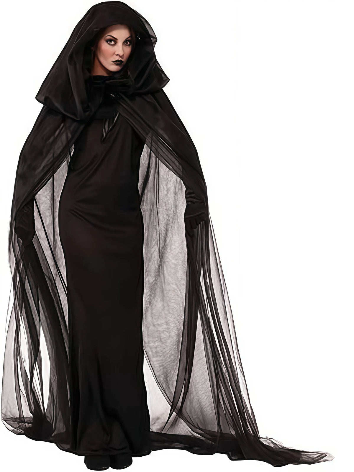 Halloween Elegant Long Witch Veil Cape Spooky Goddess Costume Fancy Dress 