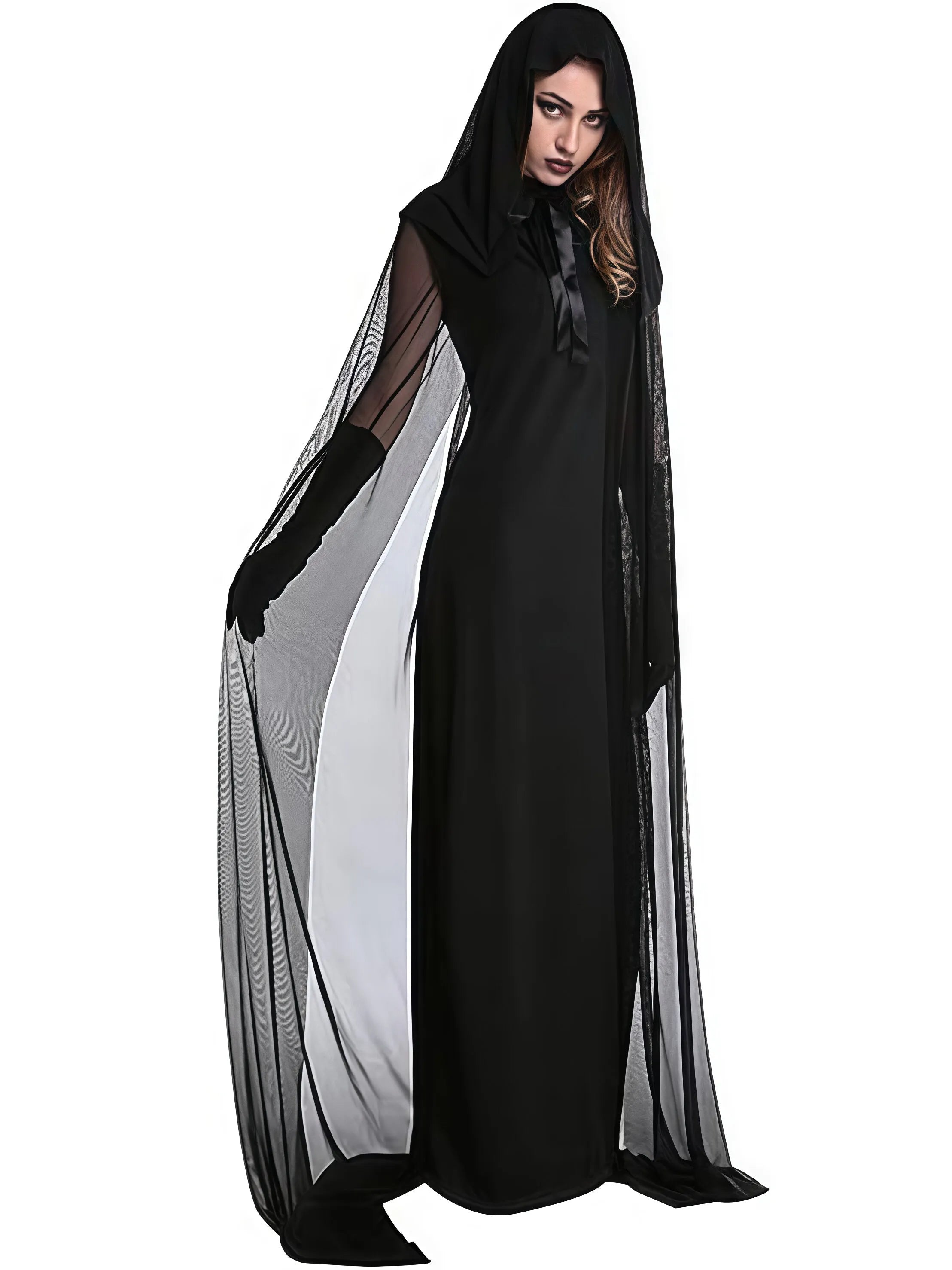 Halloween Elegant Long Witch Veil Cape Spooky Goddess Costume Fancy Dress 