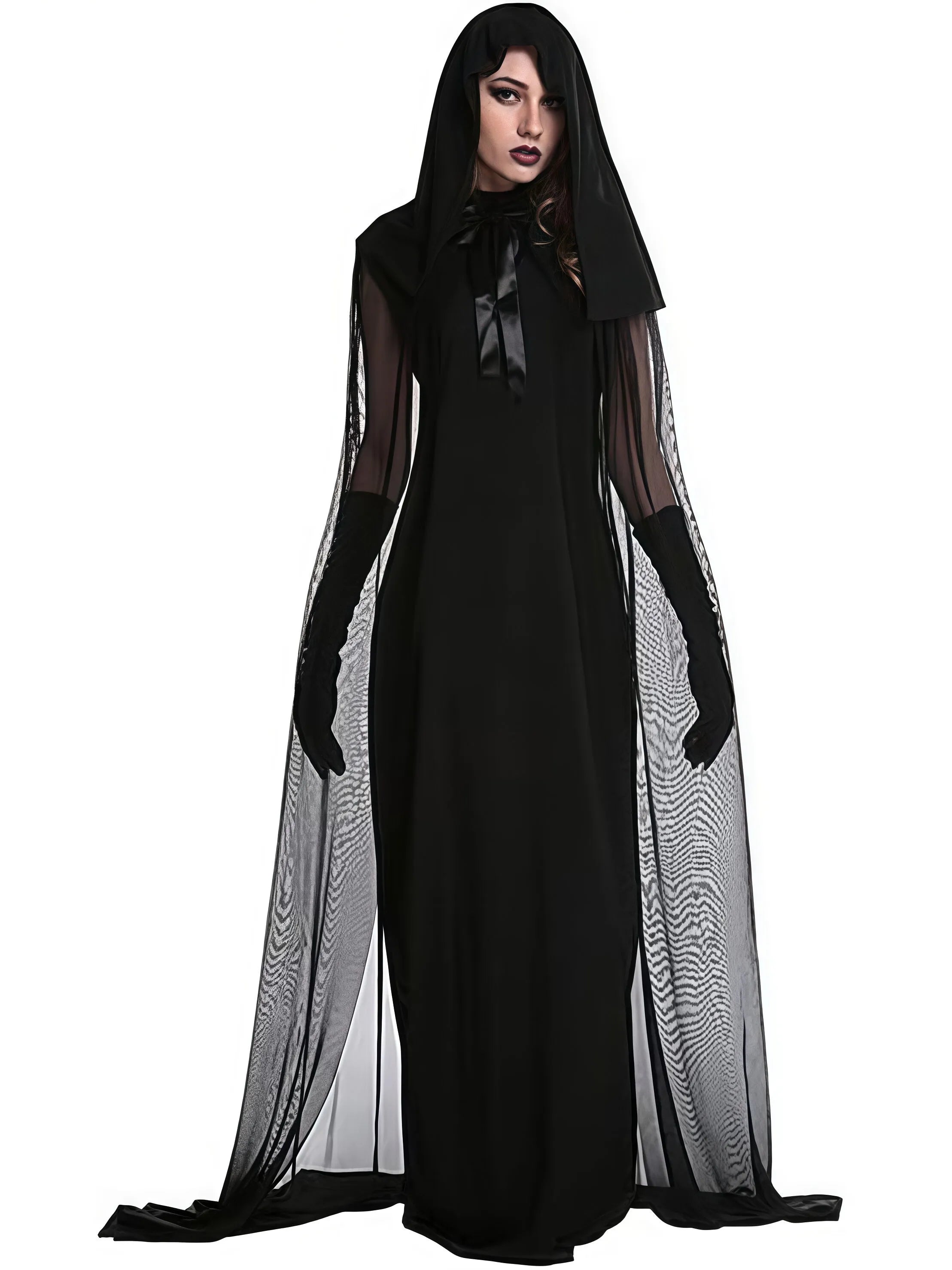Halloween Elegant Long Witch Veil Cape Spooky Goddess Costume Fancy Dress 