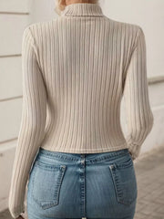 Solid High Neck Mock Regular Sleeve Long Sleeve T-shirt