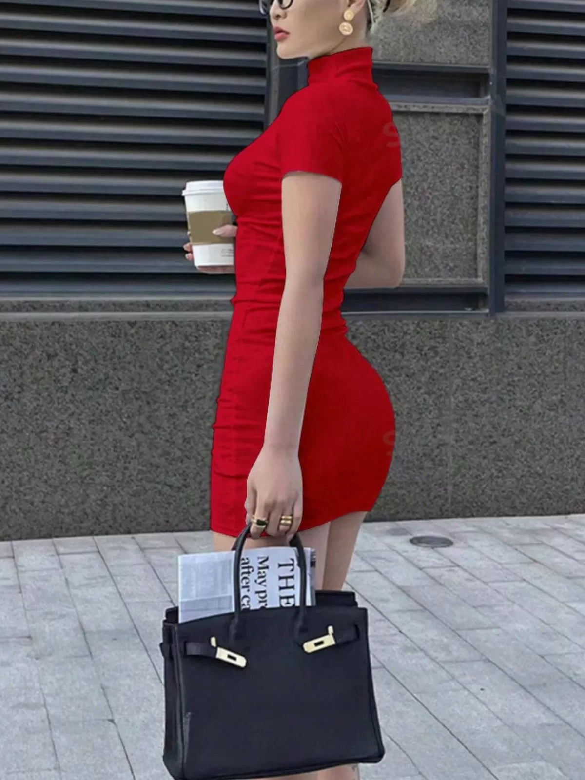 Solid High Neck Mock Bodycon Dress