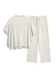 Solid Casual High Neck Mock T-shirt & Solid Wide Leg Pants Lounge Set