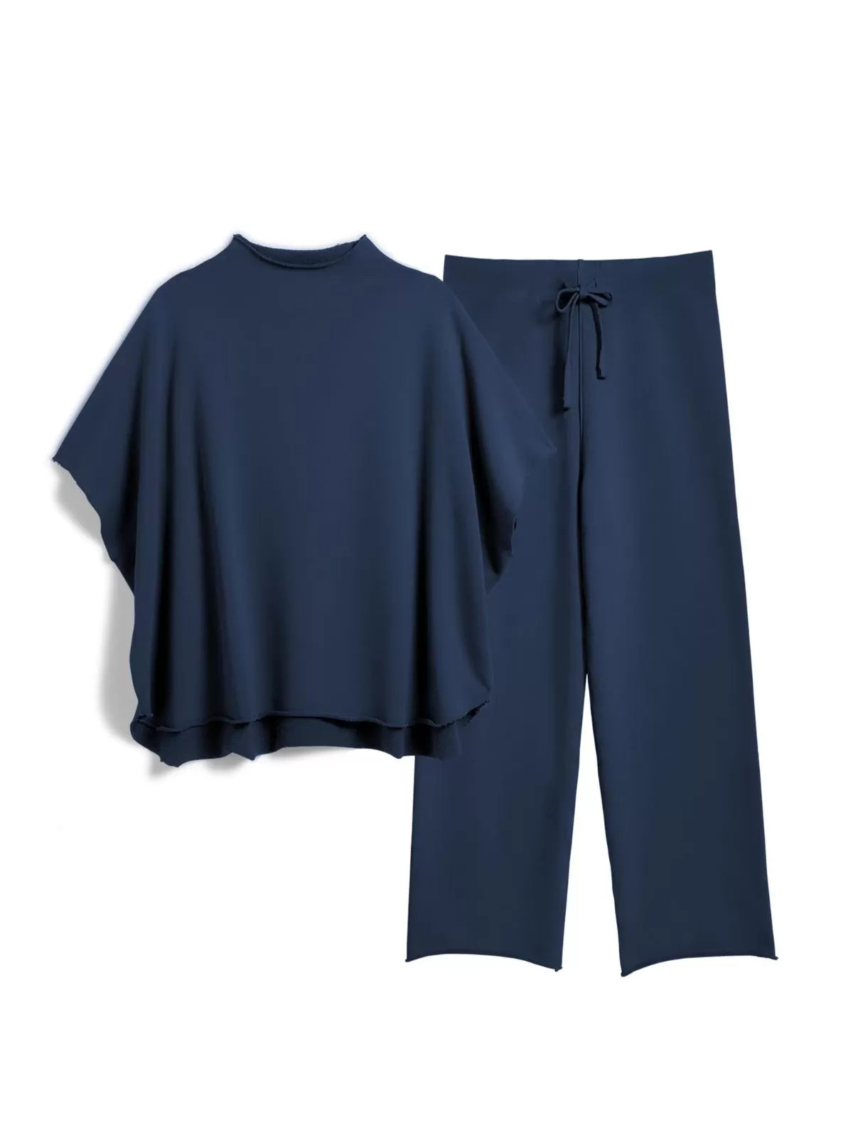 Solid Casual High Neck Mock T-shirt & Solid Wide Leg Pants Lounge Set