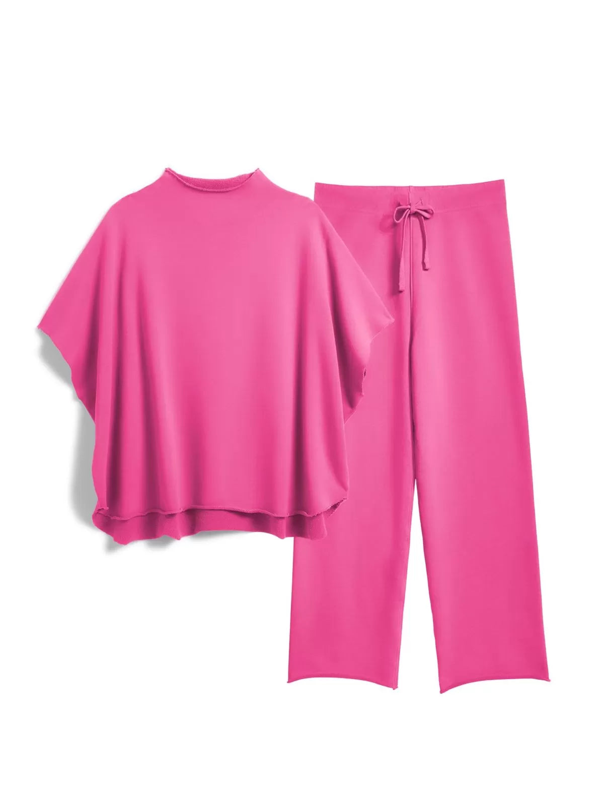 Solid Casual High Neck Mock T-shirt & Solid Wide Leg Pants Lounge Set