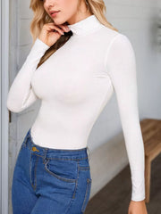 Solid High Neck Regular Sleeve Long Sleeve T-shirt