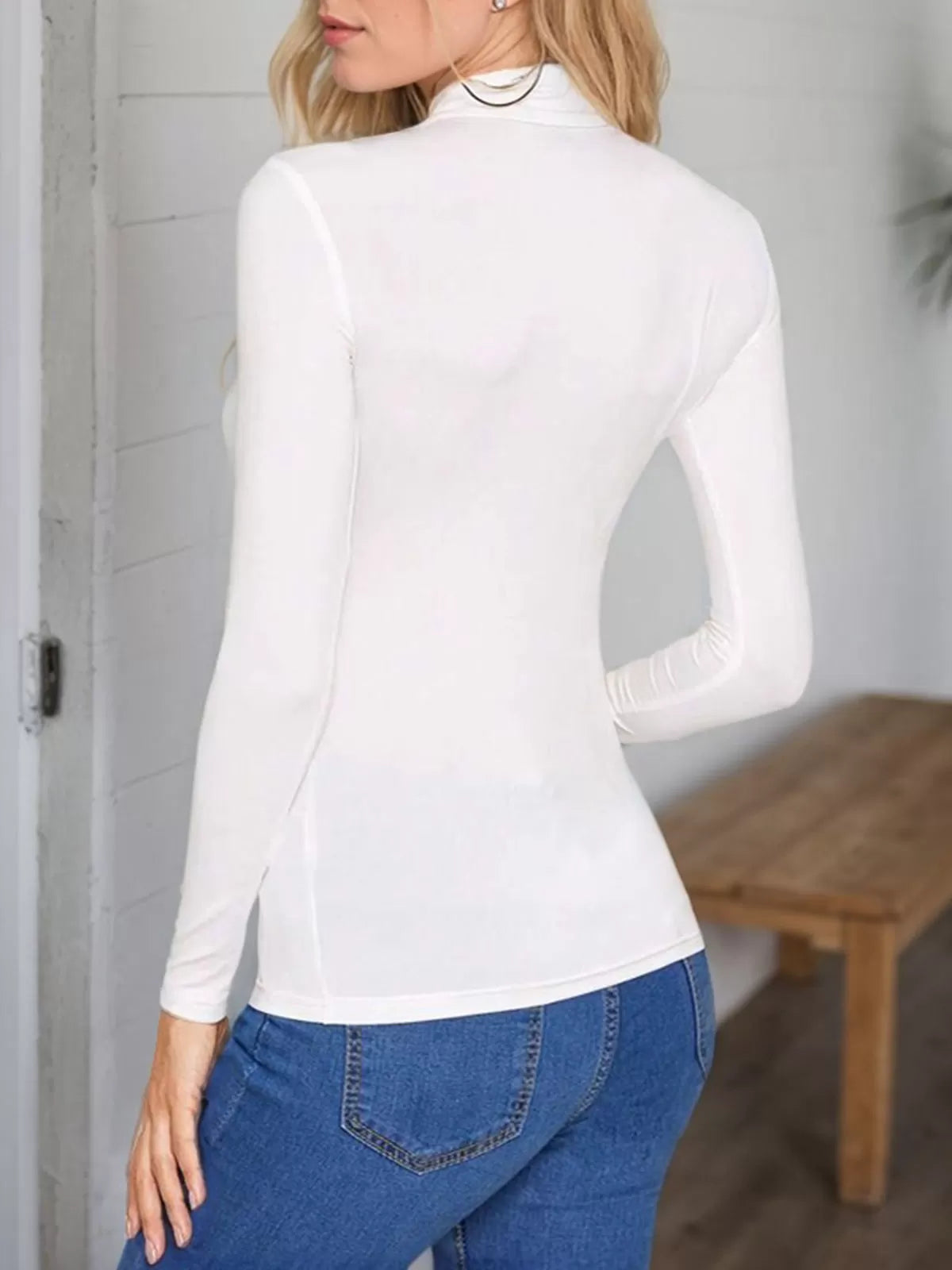 Solid High Neck Regular Sleeve Long Sleeve T-shirt