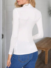 Solid High Neck Regular Sleeve Long Sleeve T-shirt