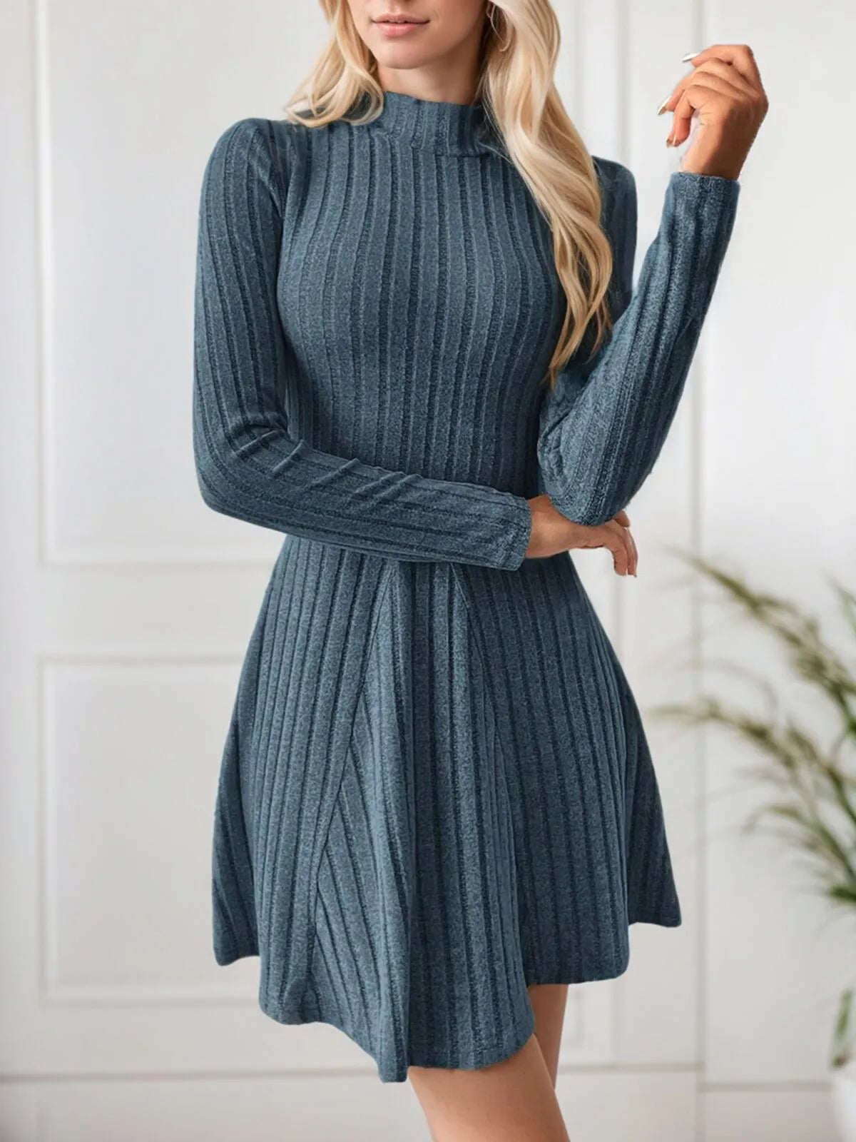 Solid High Neck Skater Dress