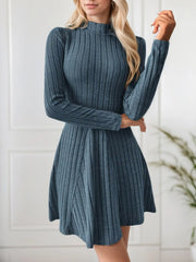 Solid High Neck Skater Dress