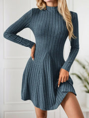 Solid High Neck Skater Dress