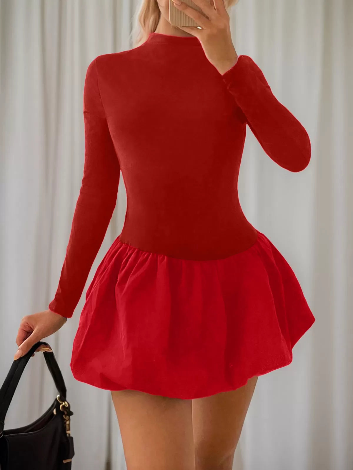Solid High Neck Tutu Dress