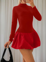 Solid High Neck Tutu Dress