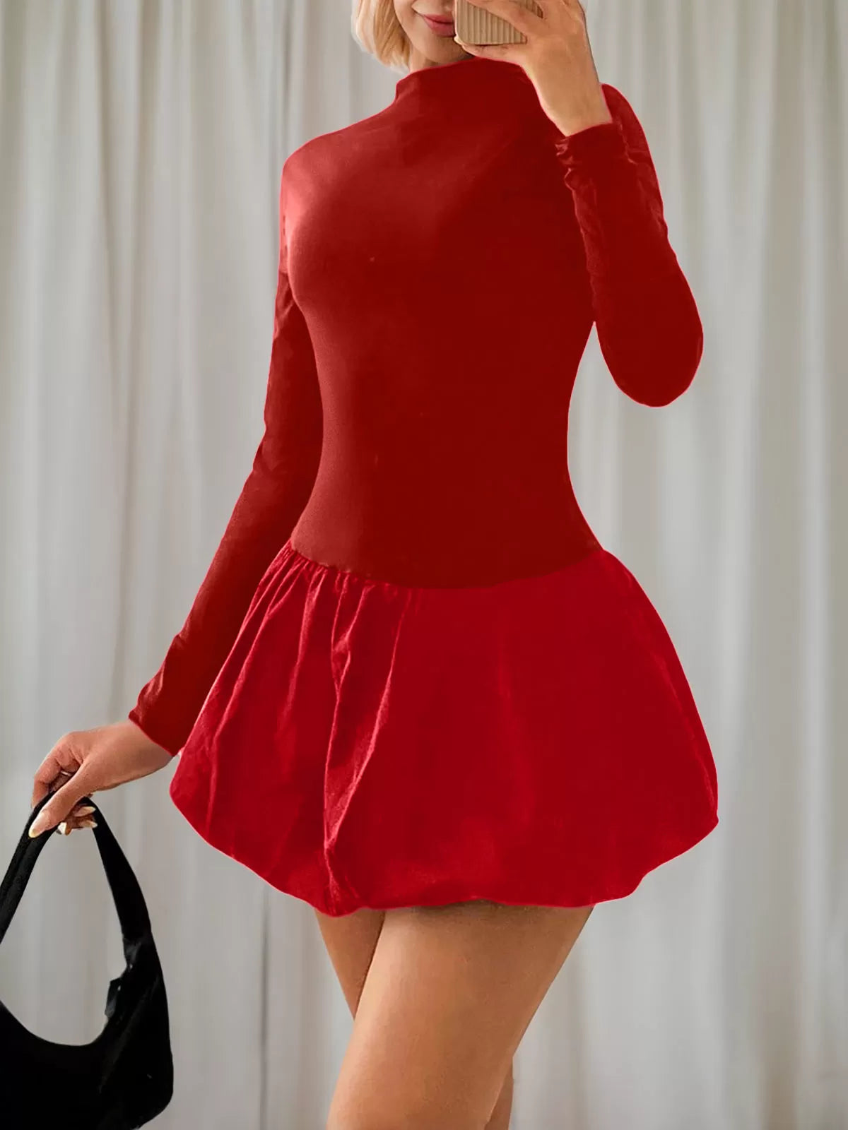 Solid High Neck Tutu Dress