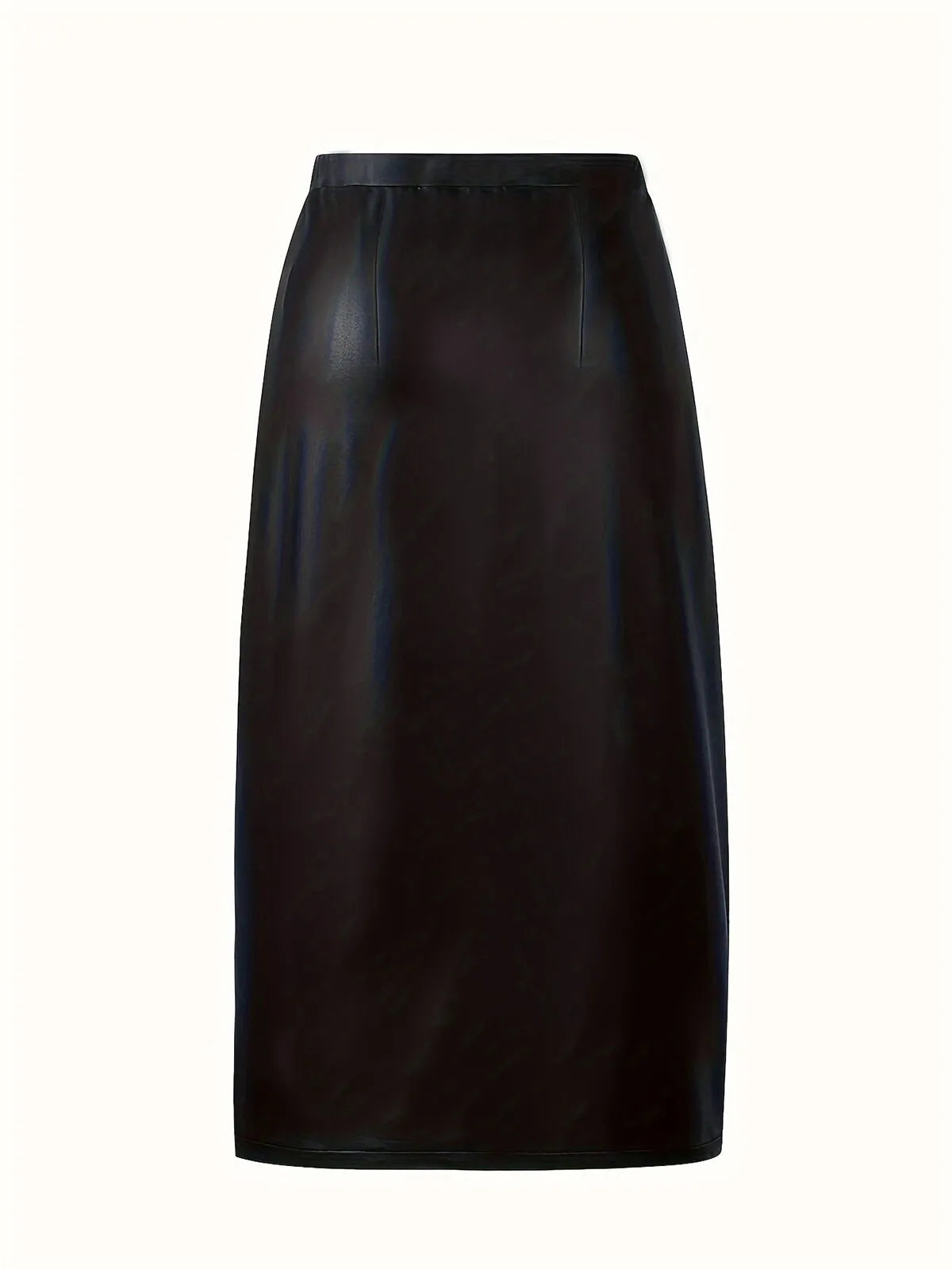 Solid High Rise Concealed Side-seam Zip Pu Leather Bodycon Skirt
