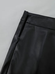 Solid High Rise Concealed Side-seam Zip Pu Leather Bodycon Skirt