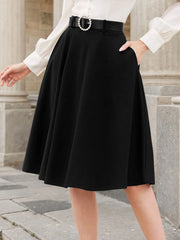 Solid High Rise Concealed Side-seam Zip Skirt