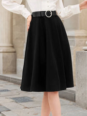 Solid High Rise Concealed Side-seam Zip Skirt