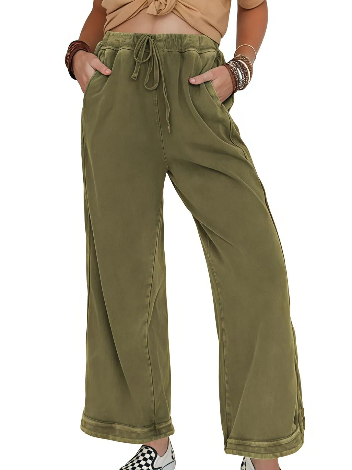 Vintage High Waist Baggy Washed Drawstring Palazzo Pants