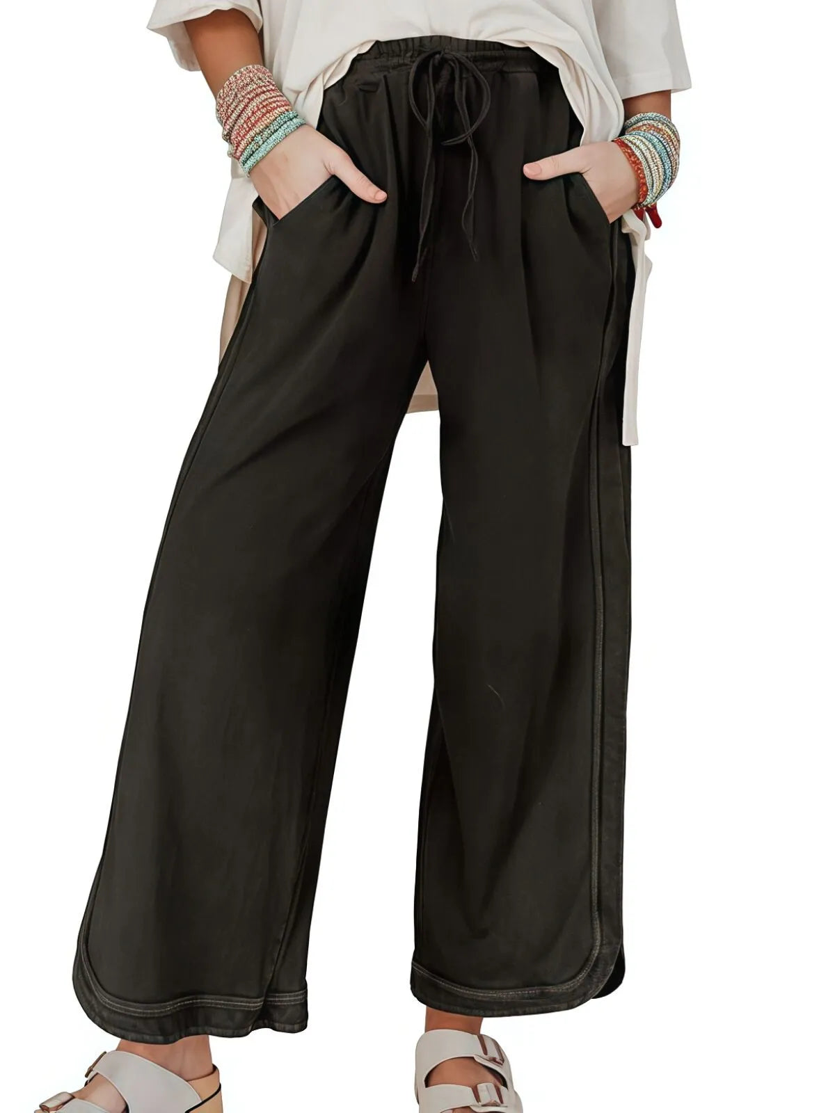 Vintage High Waist Baggy Washed Drawstring Palazzo Pants