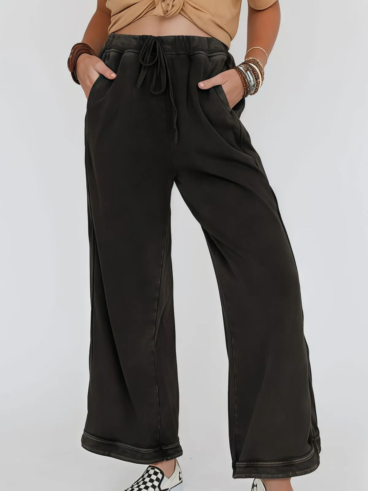 Vintage High Waist Baggy Washed Drawstring Palazzo Pants