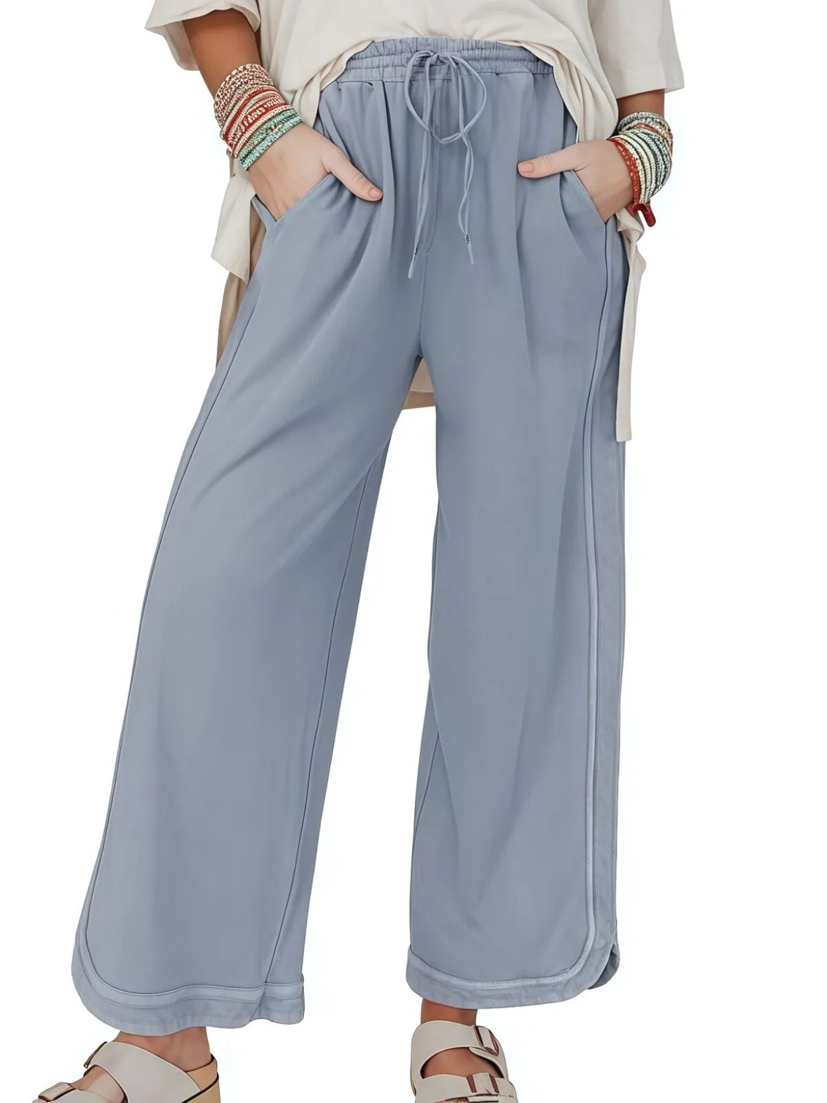 Vintage High Waist Baggy Washed Drawstring Palazzo Pants