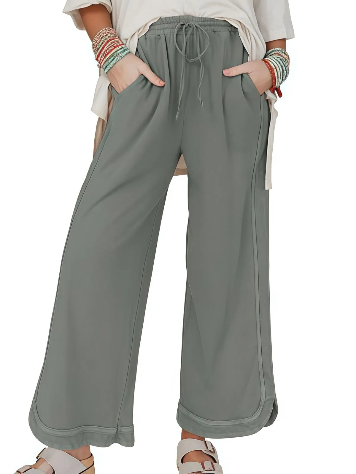 Vintage High Waist Baggy Washed Drawstring Palazzo Pants