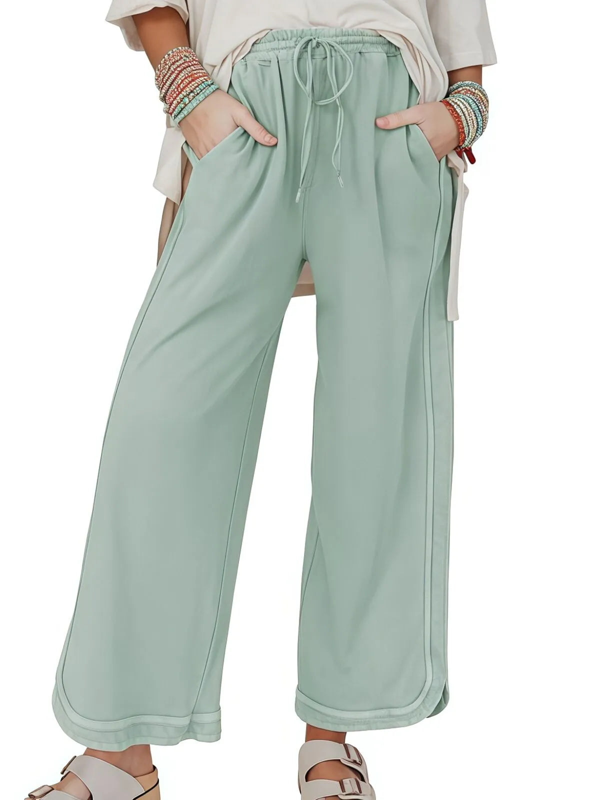 Vintage High Waist Baggy Washed Drawstring Palazzo Pants