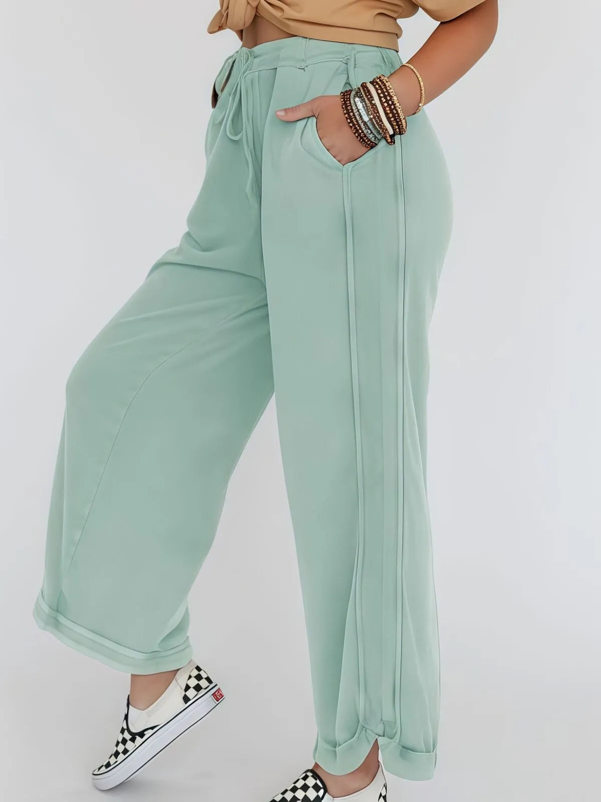 Vintage High Waist Baggy Washed Drawstring Palazzo Pants