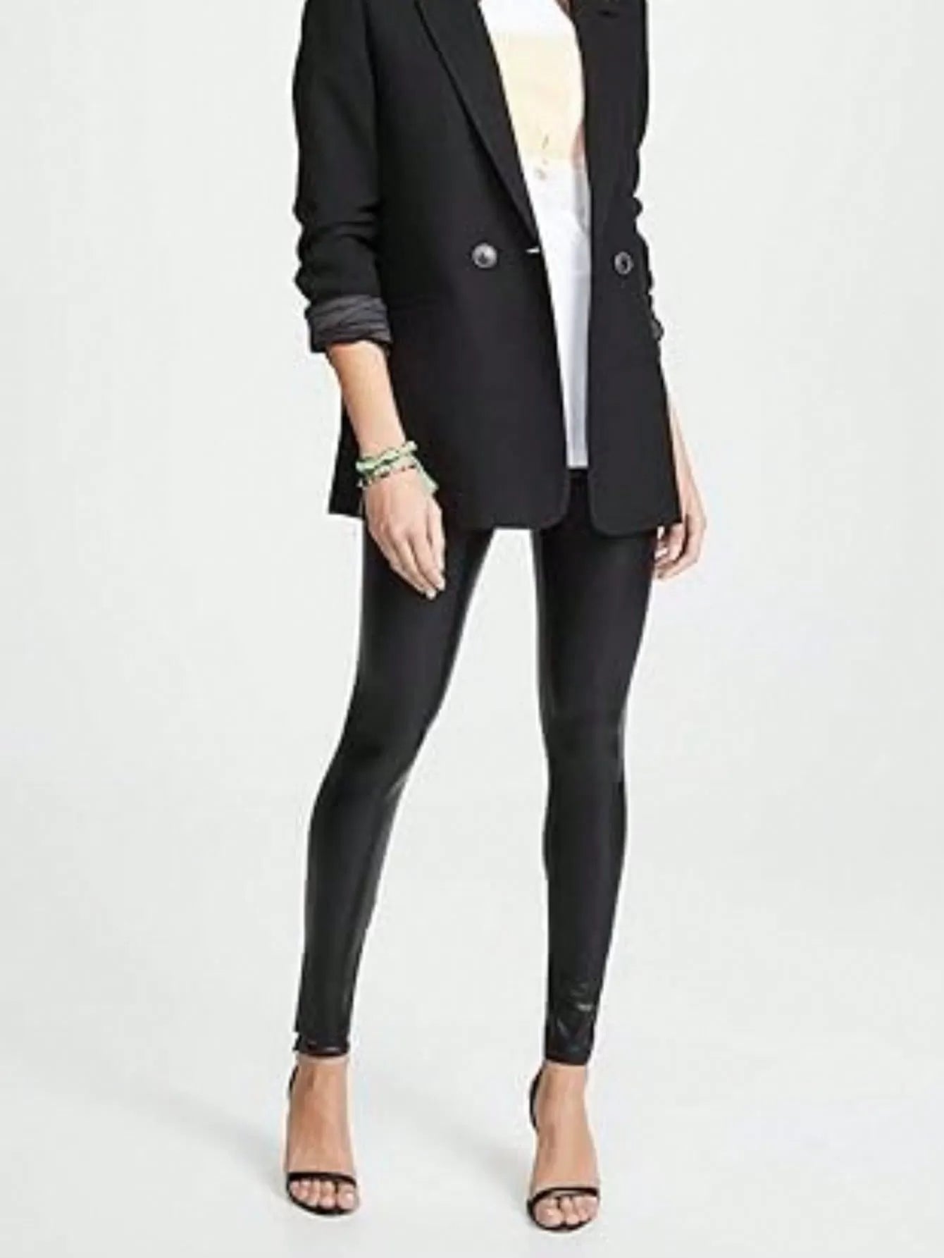 Solid High Rise Elastic Waist Pu Leather Leggings