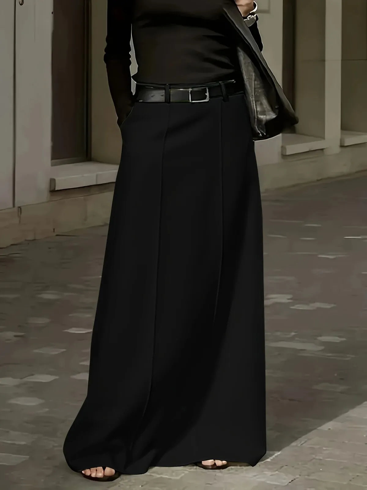 Solid Color Elegant Autumn/Spring Old Money Style Thick fashion H-shaped Commuting Hidden Center Back Skirt