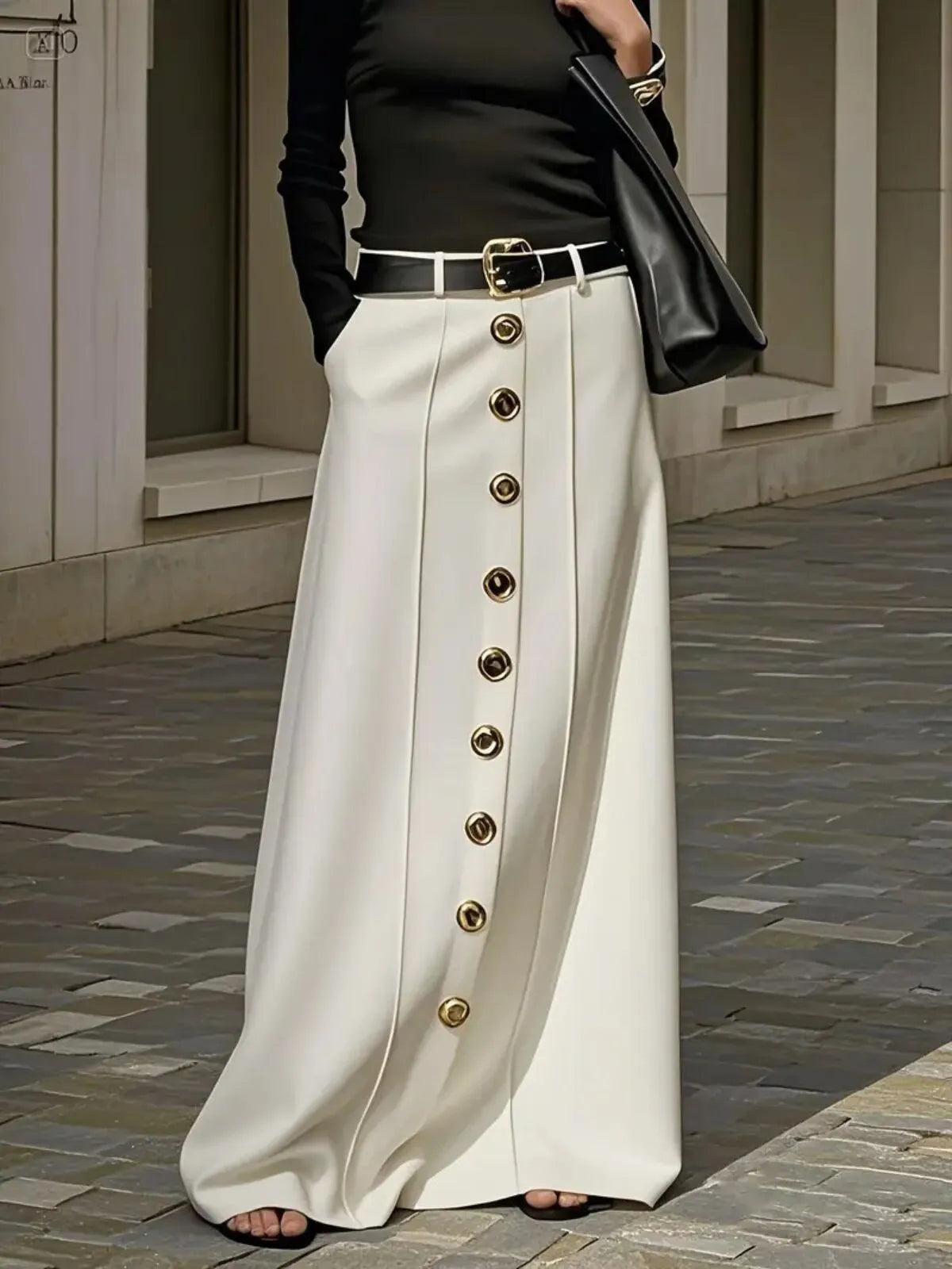 Solid Color Elegant Autumn/Spring Old Money Style Thick fashion H-shaped Commuting Hidden Center Back Skirt