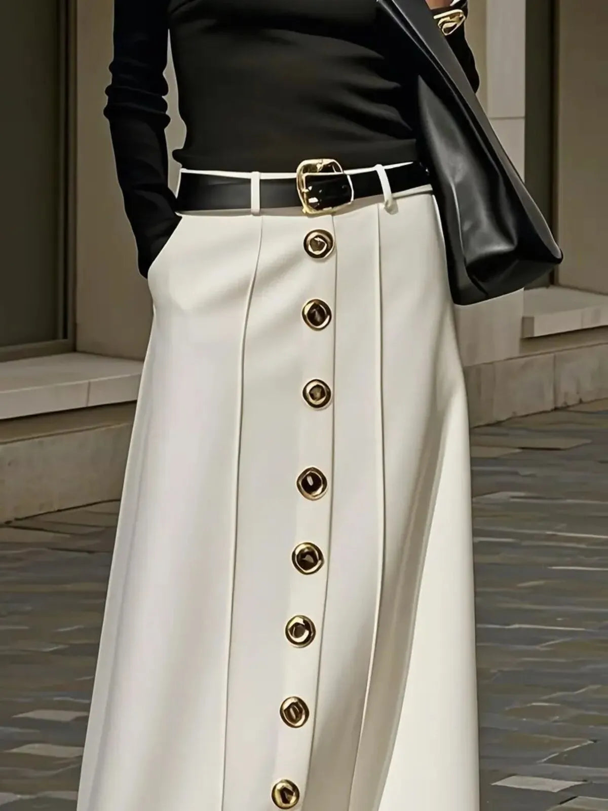 Solid Color Elegant Autumn/Spring Old Money Style Thick fashion H-shaped Commuting Hidden Center Back Skirt
